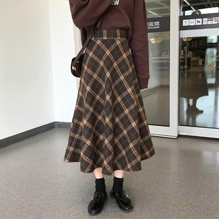 Saia xadrez retrô de tamanho grande, saia irmã gorda, estilo ocidental, linha a, saia xadrez, guarda-chuva