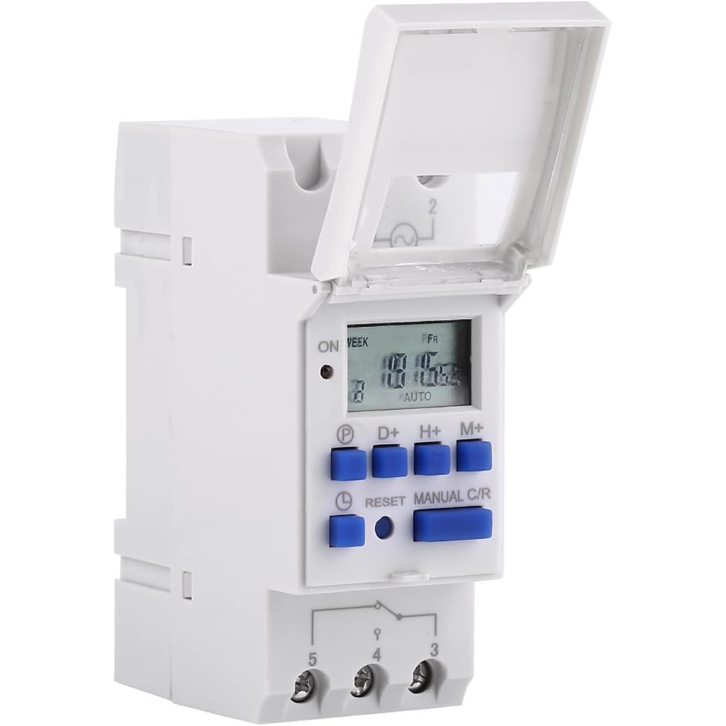 Relé Temporizador Programável 15A, Interruptor Temporizador Digital de Uso Pesado para 7 Dias com LCD, 16 Ligações e 16 