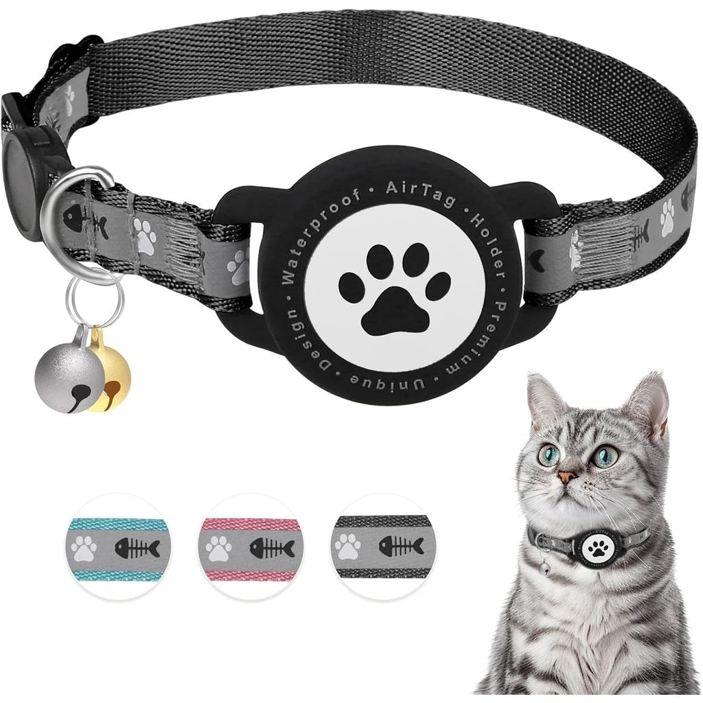 Coleira Impermeável para Gato com AirTag, Coleira Refletiva para Gato com AirTag