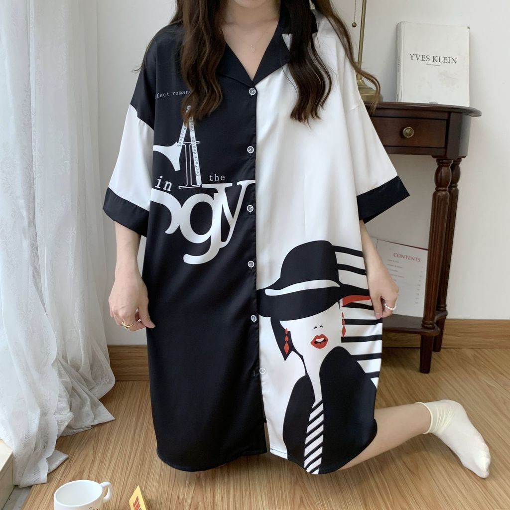 Camisola de seda gelo Anti-suor tamanho grande senhoras puro desejo Cardigan pijama vestido serviço doméstico