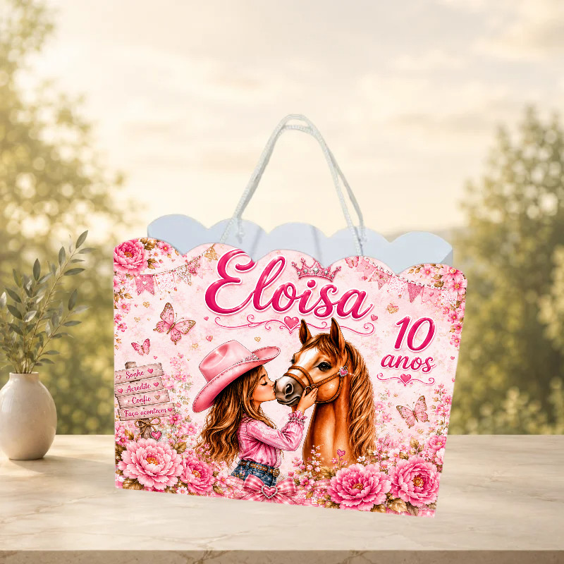 Sacolinha Cowgirl Boiadeira Personalizada com Nome e Idade Pegue e Monte | Lembrancinha de Aniversário | Festa Infantil