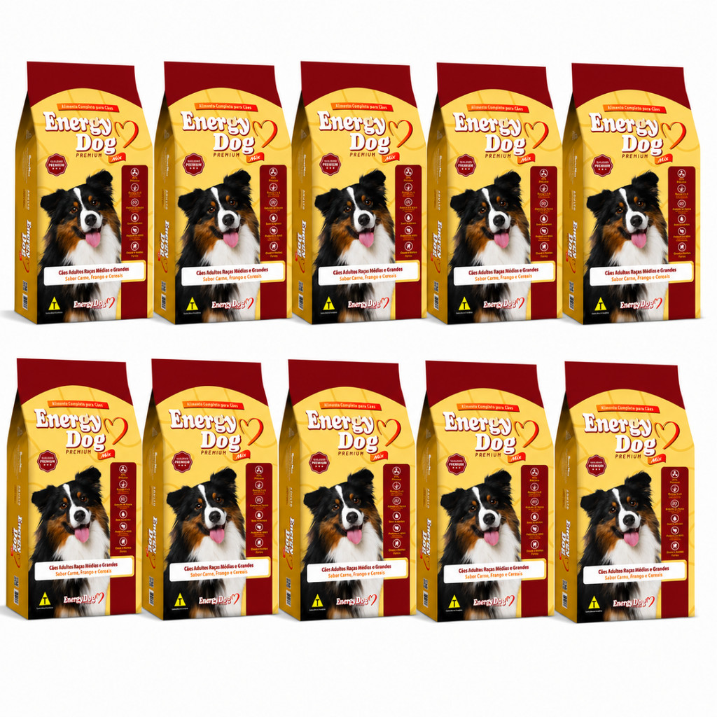 Kit 10 Ração Para Cães Adulto Energy Dog 22% Proteína 1kg