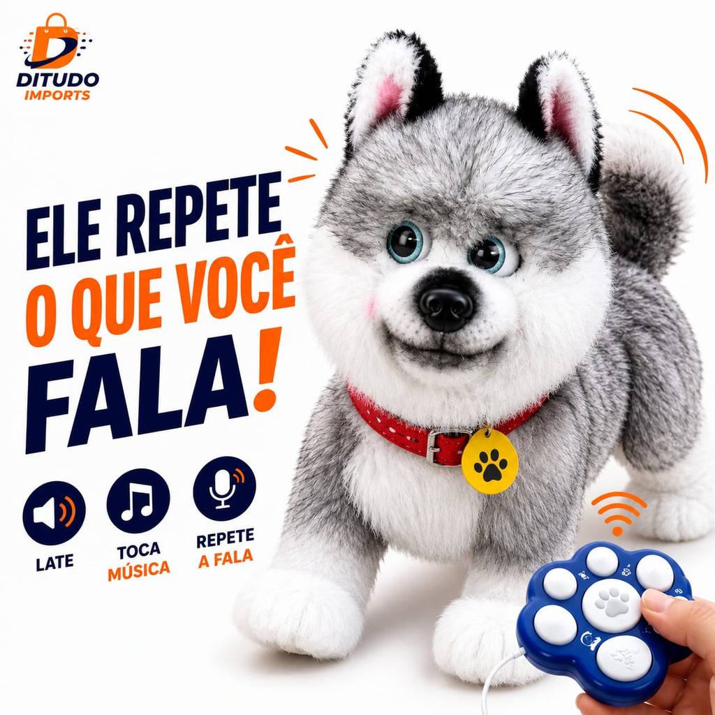 Cachorro Interativo Realista Cachorro Controle Remoto Fala Anda Late Coloca Língua Para Fora em Movimento  Husky Pelúcia