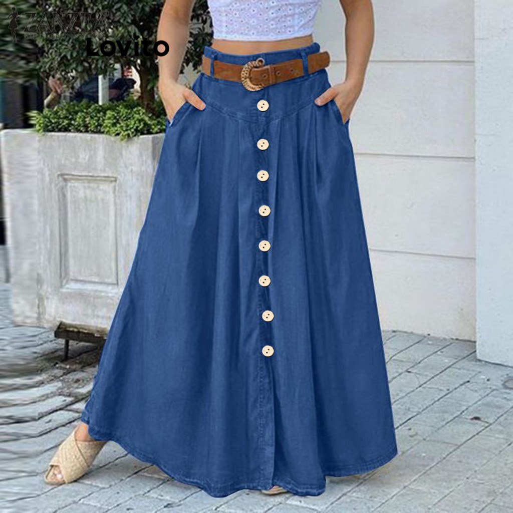Lovito Casual Saia Plus Size Curva Lisa Com Botões Para Mulheres LNL83250