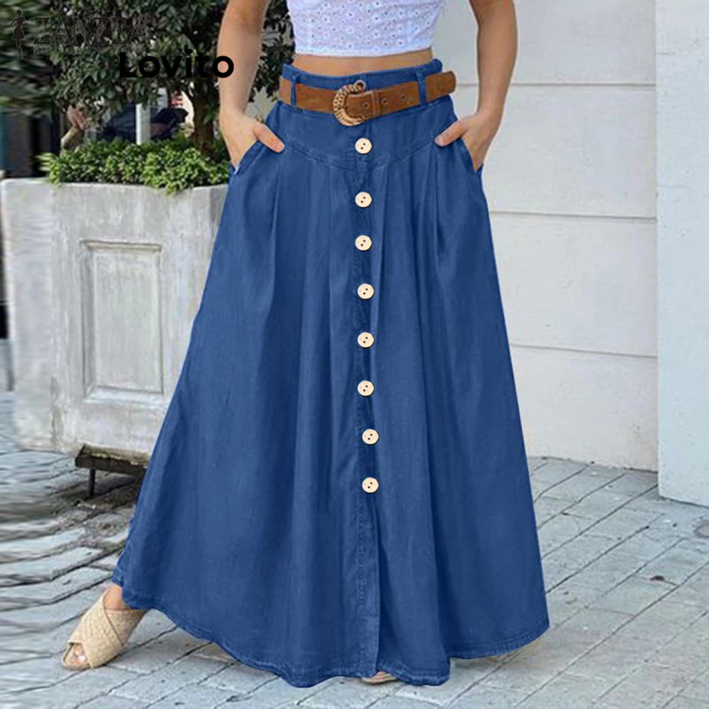 Lovito Casual Saia Plus Size Curva Lisa Com Botões Para Mulheres LNL83250 — imagem 1