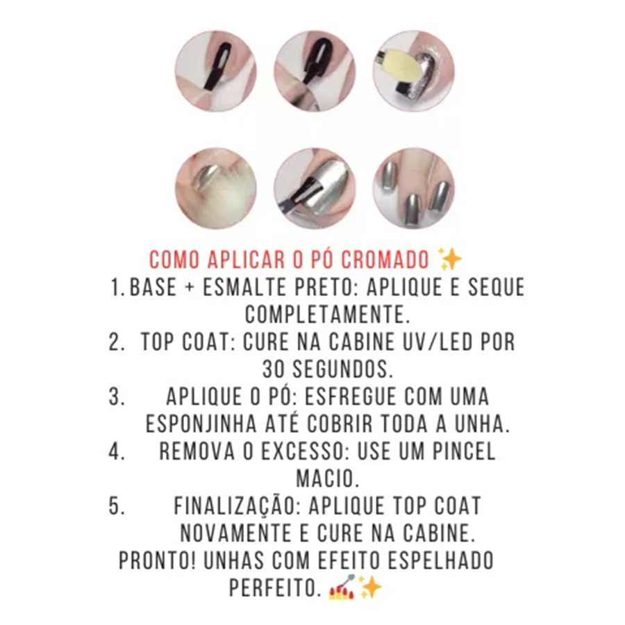 Pó Cromado Glitter Unha Efeito Mágico