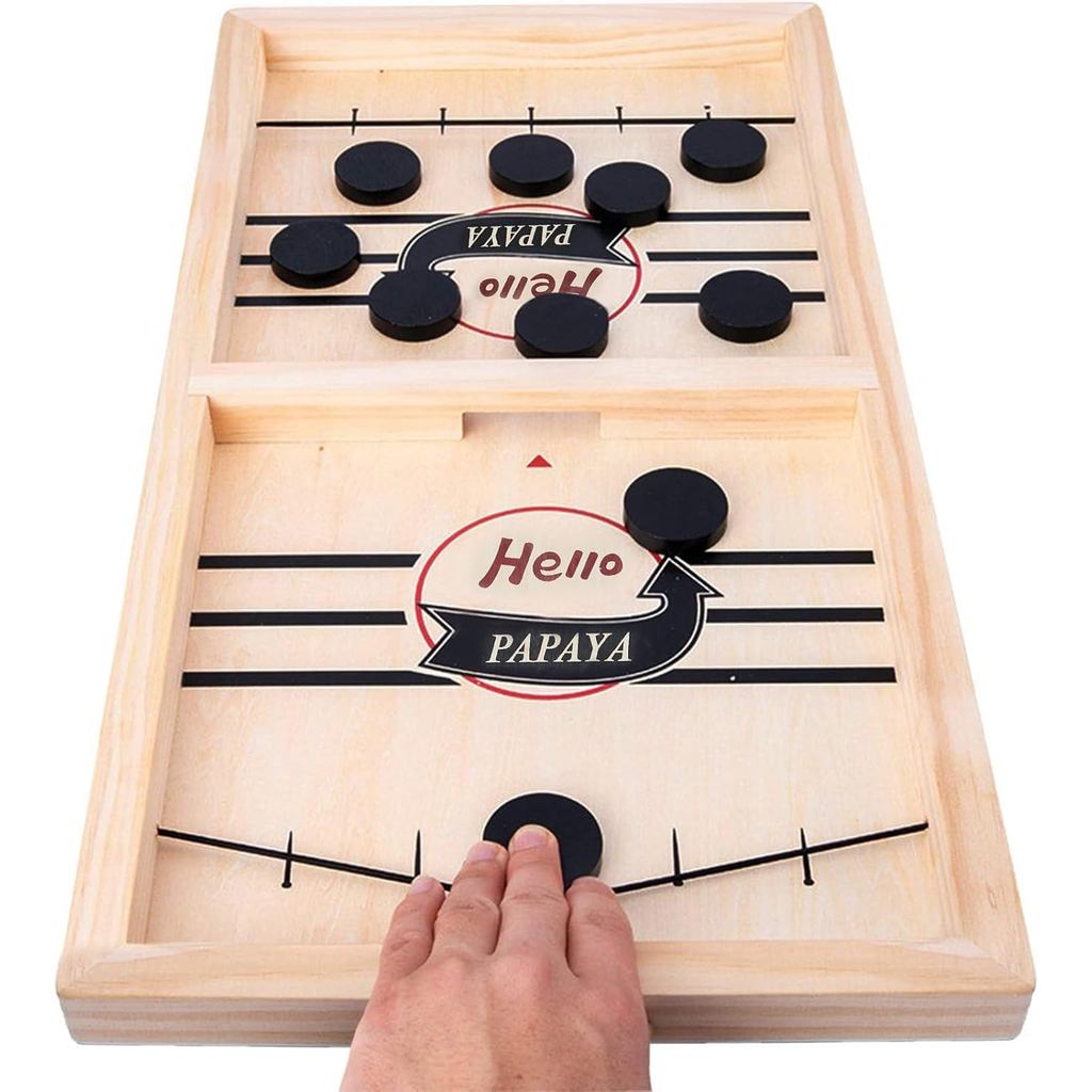 Jogo Rápido de Sling Puck - Teste Sua Velocidade e Precisão com Este Divertido Jogo de Mesa de Madeira de Air Hockey - P
