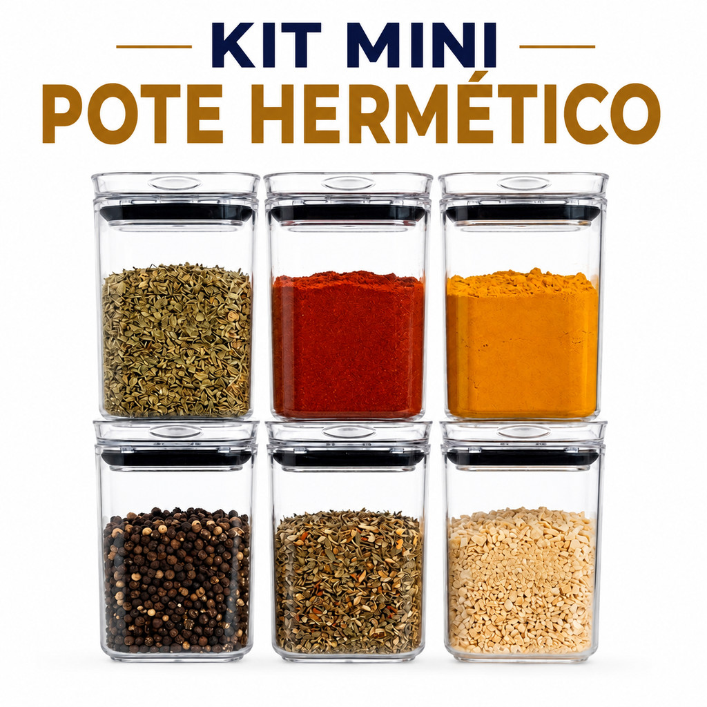 Kit Mini Pote Hermético de Plástico Transparente Porta Temperos Mantimentos