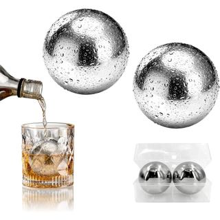 Conjunto de 2 Cubos de Gelo Reutilizáveis de Aço Inoxidável, Bolas de Resfriamento para Whisky XL 55mm, Pedras de Resfri