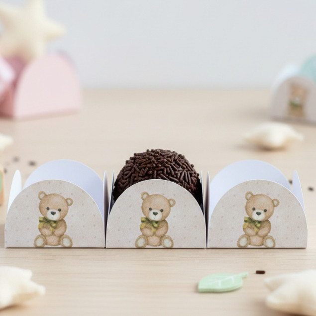 100 Forminhas Brigadeiro Docinho 4 Pétalas Ursinho Chá Revelação Para Festas Aniversários Eventos Doces Beijinho