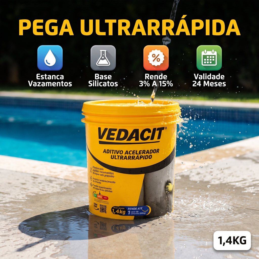 Aditivo Acelerador Ultrarrápido Vedacit 1,4kg - Aditivo para Concreto Argamassa Construção