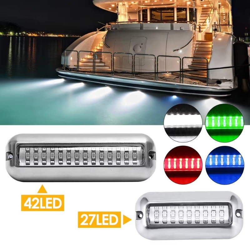 Luz De Popa Para Barco Subaquático , 27/42 LED De Aço Inoxidável Sob Pontão De Água , Lâmpada À Prova D'água , Hardware 
