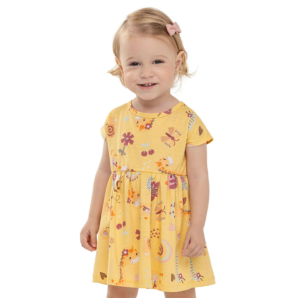 Vestido Bebê Menina Girafinhas Elian Amarelo
