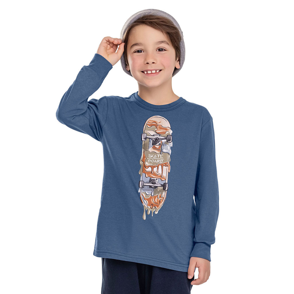 Camiseta Infantil Menino Manga Longa Skate Elian Azul