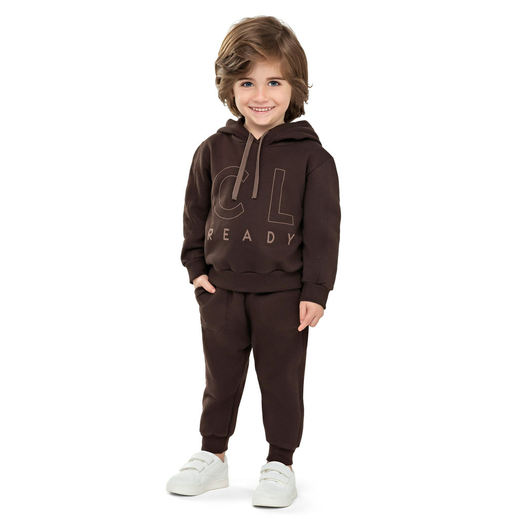 Conjunto Infantil Menino Moletom Capuz Colorittá Marrom