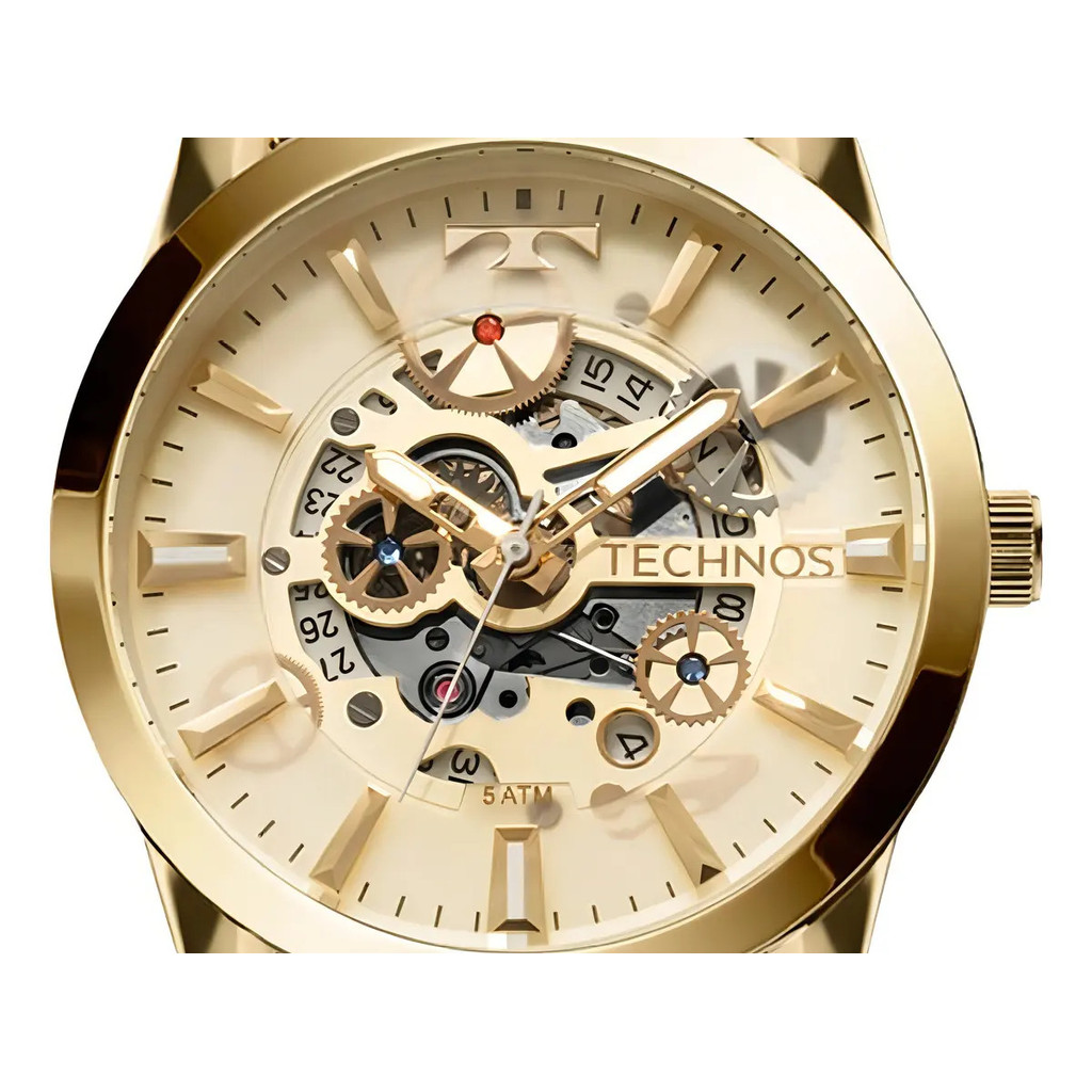 Relógio Technos Masculino Automático 8205NQ/4X Esqueleto Dourado De Aço