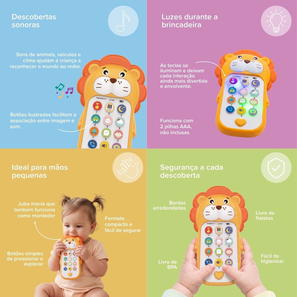 Brinquedo Interativo Bebê Telefone Educativo Musical Mordedor Leão 12m+ Maxi Baby — imagem 2 de 2