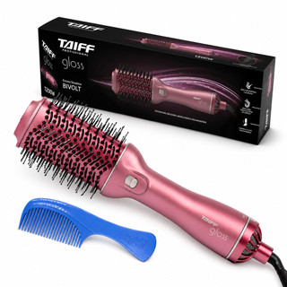 Kit Escova Secadora Modeladora Taiff Gloss Rose Bivolt 1200W e Pente Golfinho Azul Beauty Secret