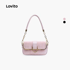 Lovito Elegante couro cor axilas S corrente Metal pequena bolsa de ombro para mulher LFAR6076