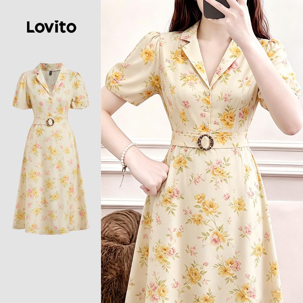 Lovito Vestido com Cinto para Mulheres Estilo primavera/verão LK7ED294