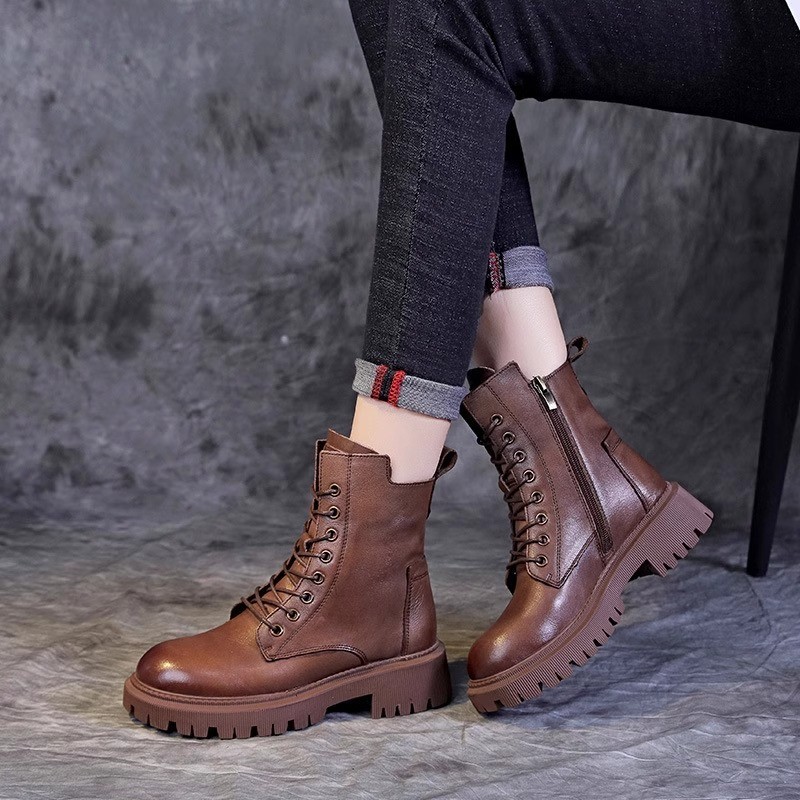 Outono inverno novo estilo botas femininas, sola grossa de alta aparência All-Match estilo britânico botas curtas femini