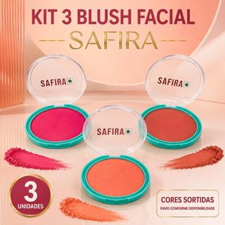 Kit 3 Blush Facial Safira - Compacto, Cores Sortidas, Ideal para Maquiagem do Dia a Dia