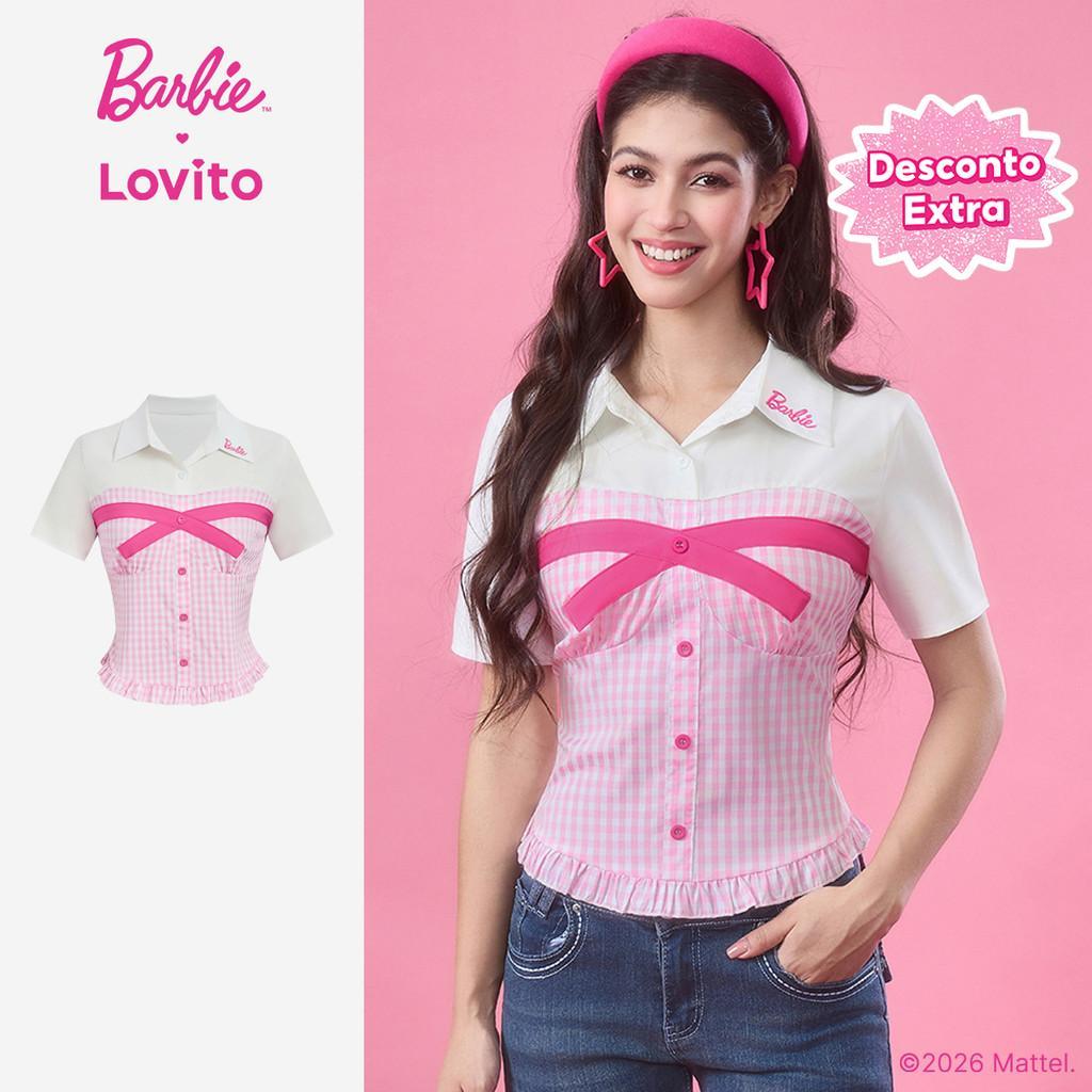 Barbie™ X Lovito Elegante Blusa Bordado Costura em Tecido Blusa Primavera/verão
