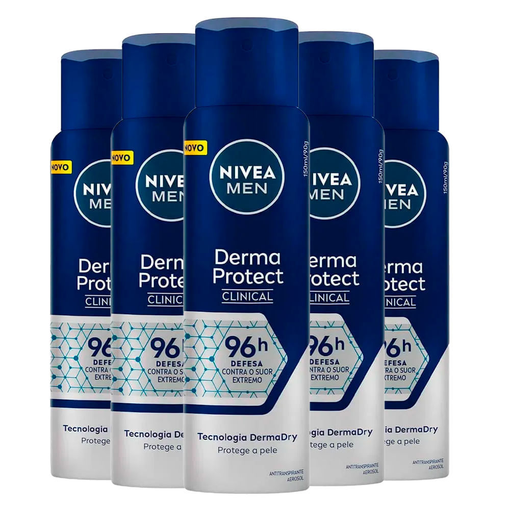Kit Desodorante Aerosol Nivea Clinical Derma Protect Masculino 150ml - 5 unidades