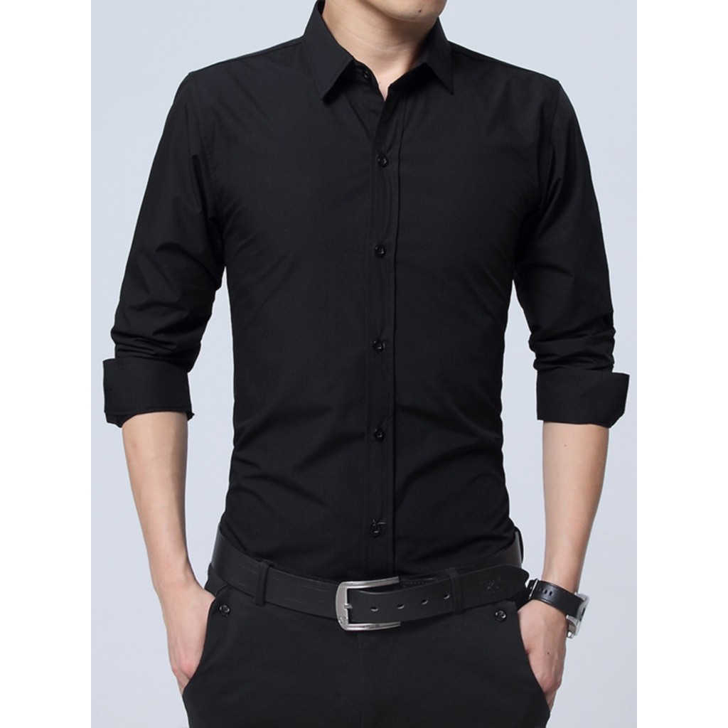 Primavera camisa de manga comprida masculina versão coreana magro-ajuste negócios Casual camisa preta masculina profissi