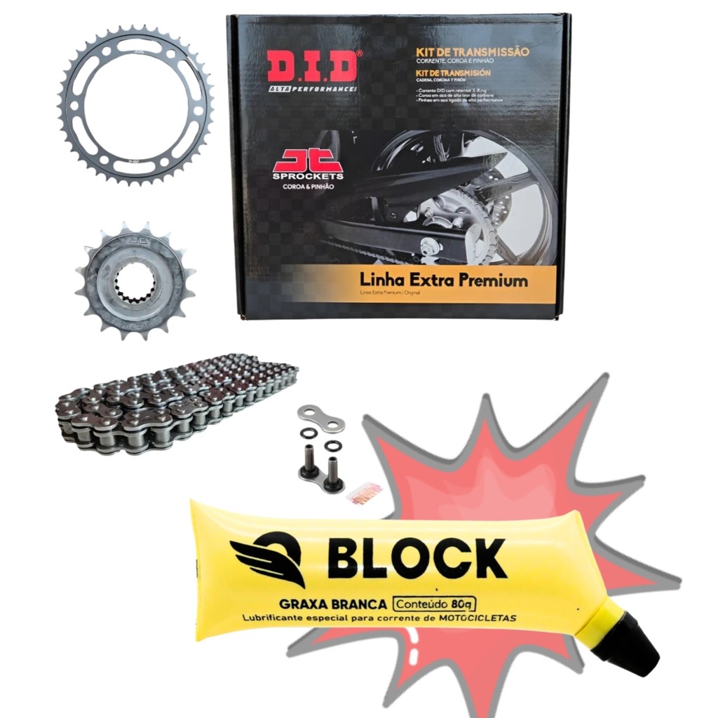 Kit Relação Transmissão Yamaha Xt660 R Z Did Extra Premium + Graxa Corrente Block 80G