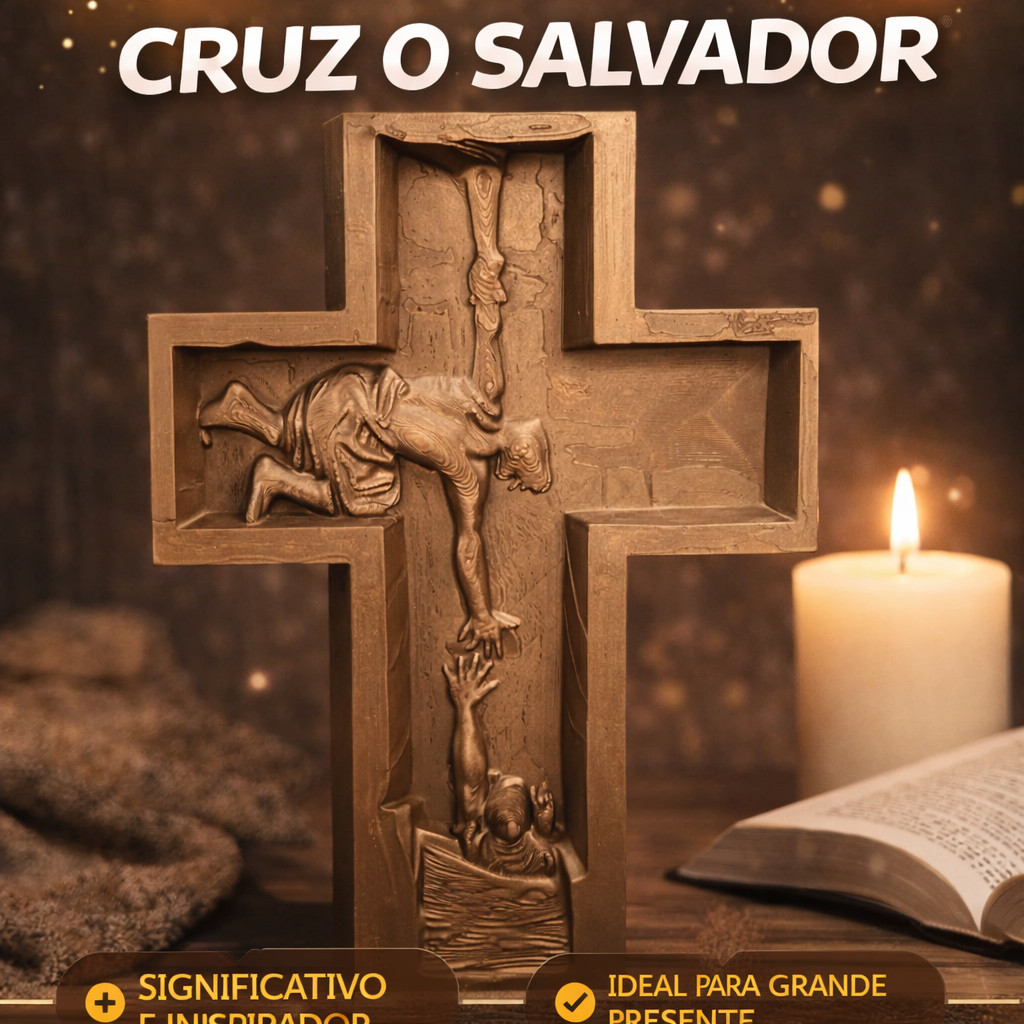 Cruz O Salvador Decorativa Cristã em Alto Relevo para Parede Cantinho de Oração Decoração Religiosa Presente  Oração