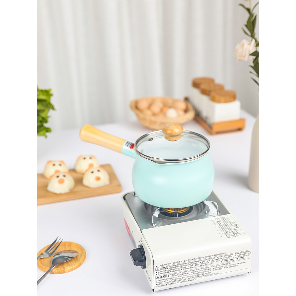 Pote de leite pequeno de cerâmica estilo japonês, panela antiaderente, macarrão instantâneo, leite quente, bebê, criança
