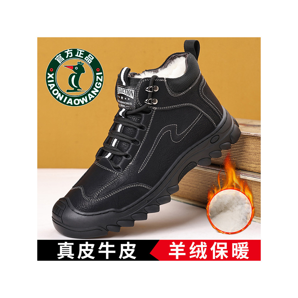 Oren Woodpecker Sapatos masculinos de lã de inverno, peça única, botas de neve quentes, couro genuíno, forro de sola mac