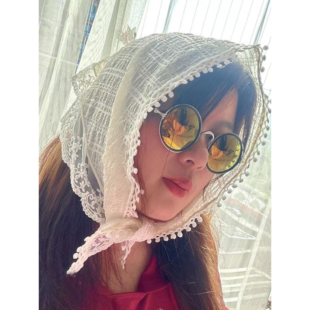 Lenço triangular de renda francesa flor bege moda Retro decorativo lenço bandana gravata saco Streamer All-Match pequeno