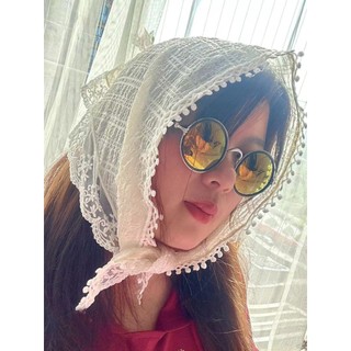 Lenço triangular de renda francesa flor bege moda Retro decorativo lenço bandana gravata saco Streamer All-Match pequeno