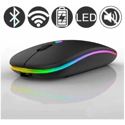 Mouse Sem Fio Recarregável WiFi Bluetooth Preto 1600 DPI