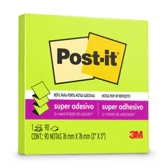 Bloco de notas super adesivas Post-it refil Verde Ácido 76x76mm 90 folhas 3M