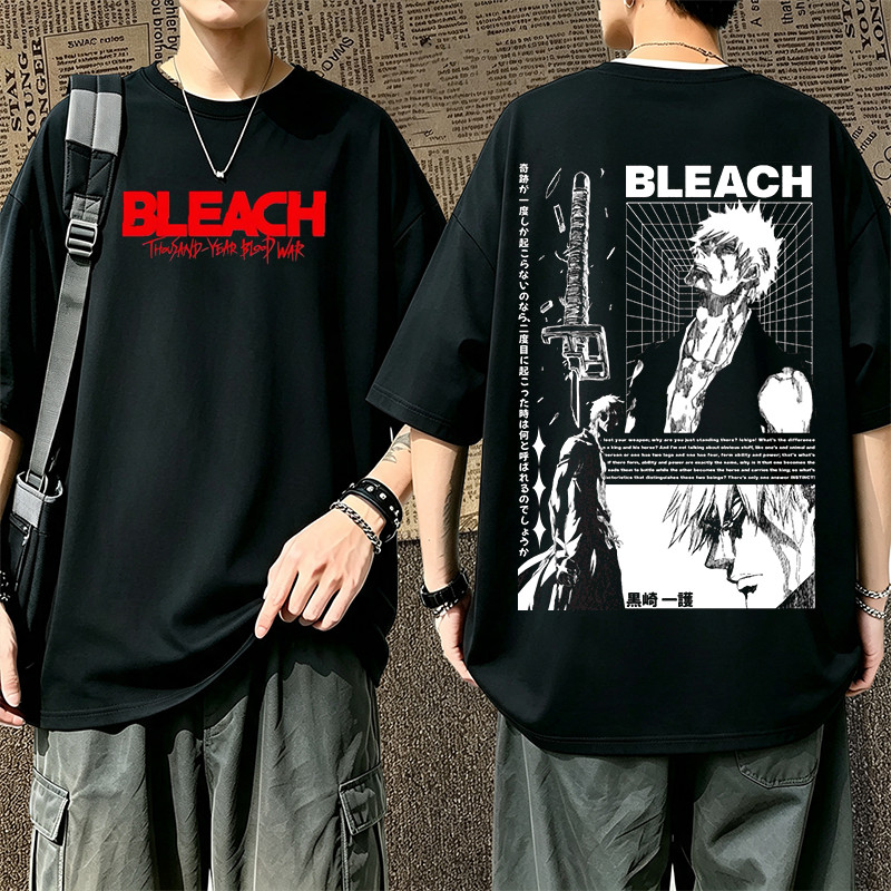 Camiseta Masculina Oversized Bleach: Thousand-Year Blood War, Estampa Frente e Verso Anime, Confortável Streetwear