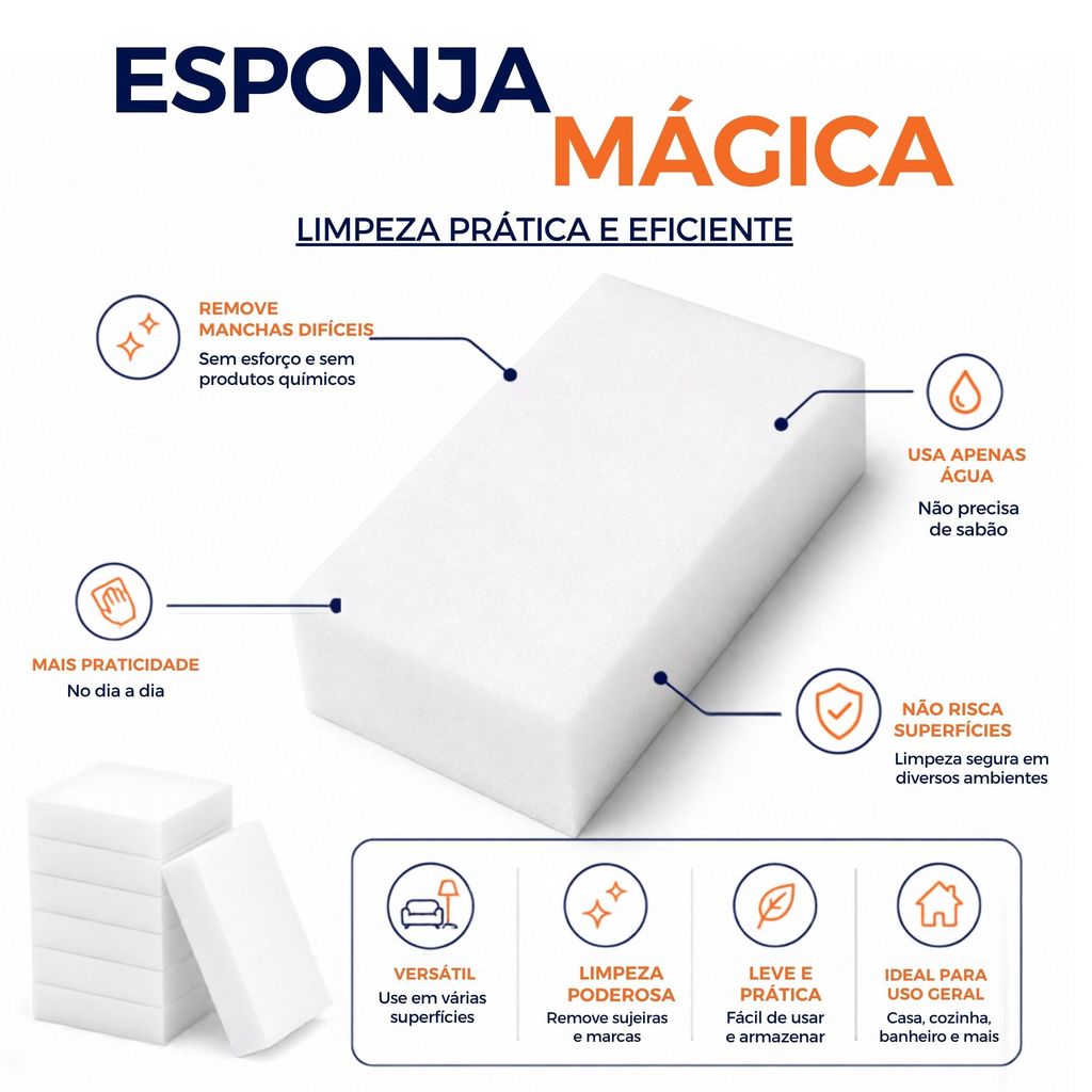 Esponja Mágica Multiuso Limpeza Tira Manchas 2 3 5 Unidades