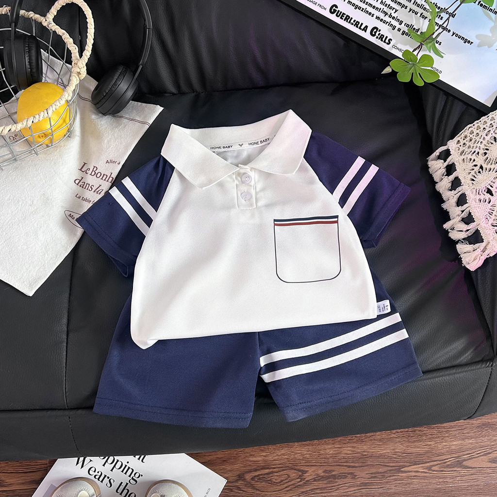 Crianças terno de manga curta verão listrado meninas meninos camiseta roupas de bebê versão coreana roupas infantis