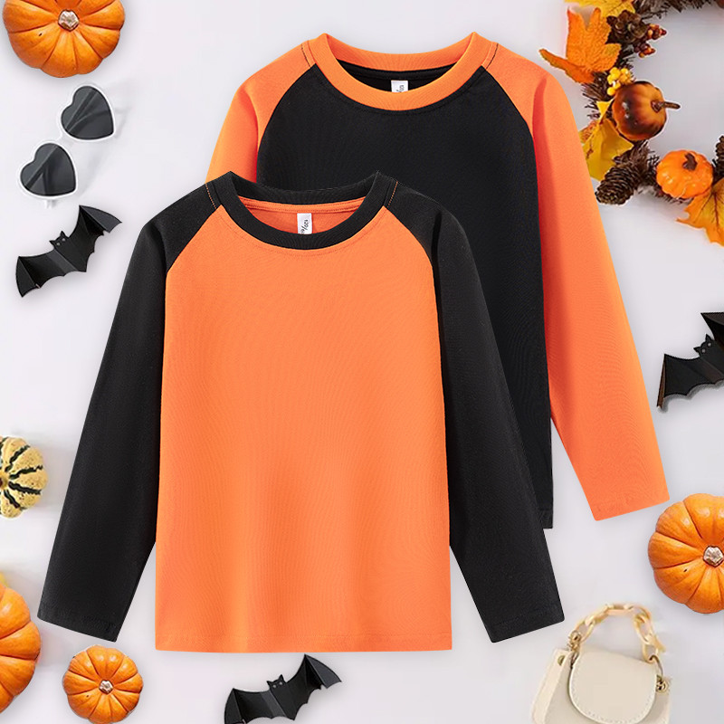 Meninos camiseta de manga comprida 20256 novo estilo Halloween manga Raglan topo crianças puro algodão pele-amigável cam