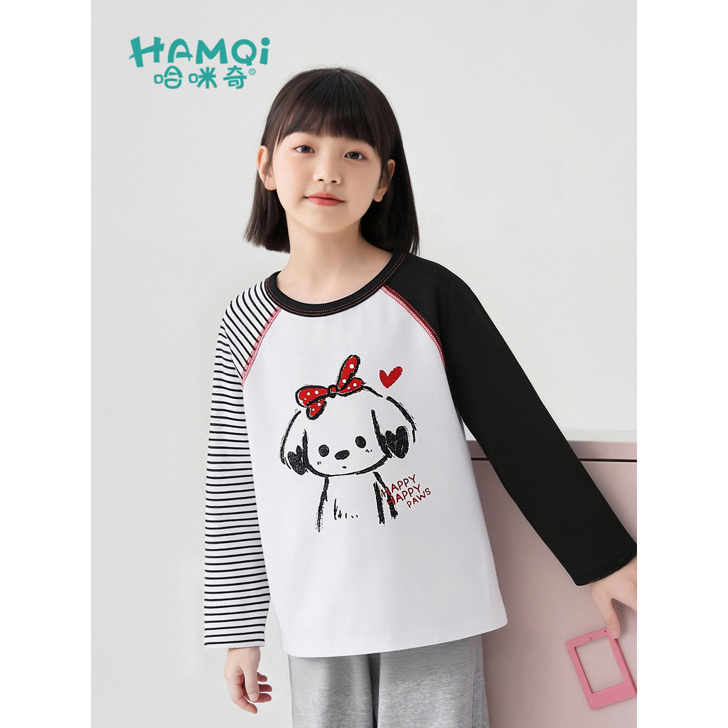 Meninas de manga comprida camiseta primavera outono roupas infantis pequenas crianças estilo ocidental listrado contrast
