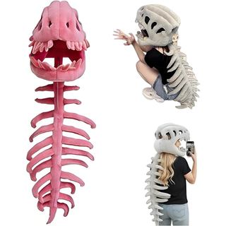 Meu Traje de Dinossauro Aconchegante, Fantasia de Esqueleto de Dinossauro em Pelúcia 3D com Crânio e Coluna Vertebral