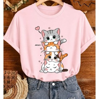 Tshirt Feminina Camiseta Gatinhos Fofos Algodão Casual Preta Branca GATOS