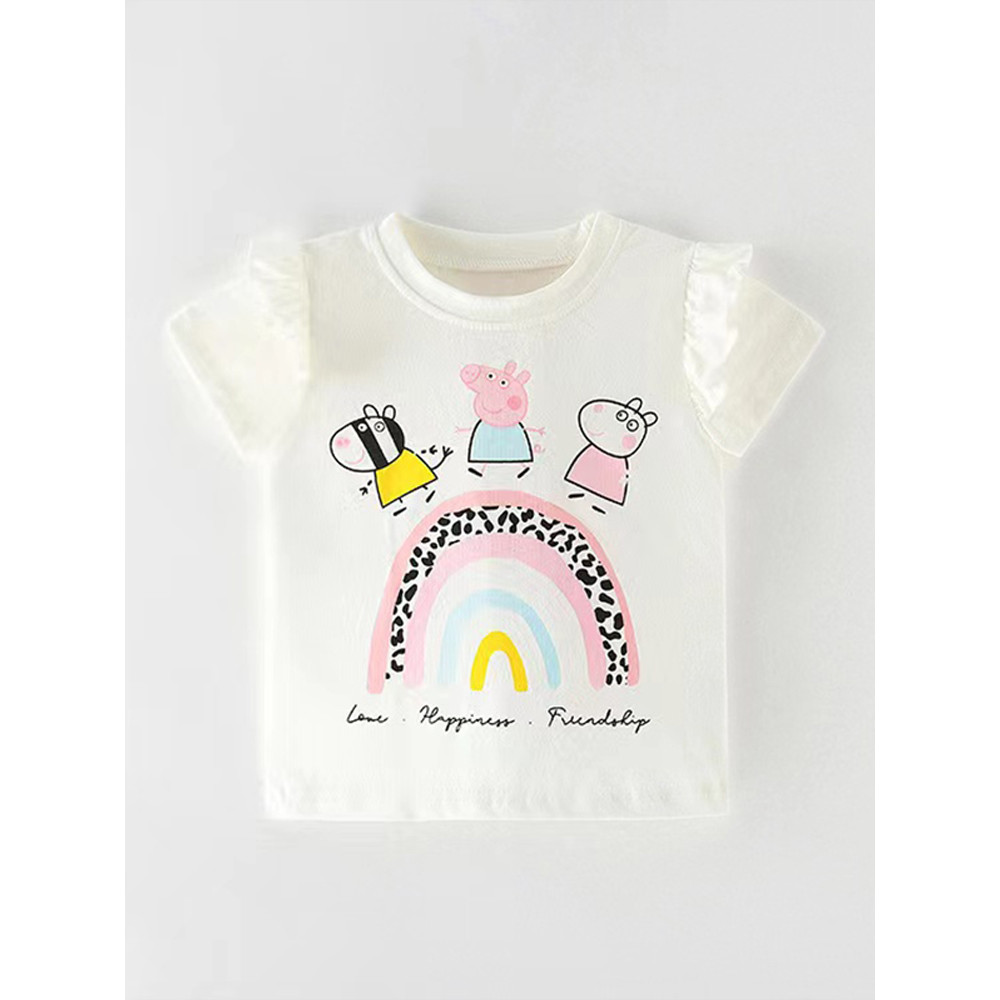 Desenhos animados dos desenhos animados Piggy 25 verão meninas branco manga curta camiseta médio pequeno crianças verão 