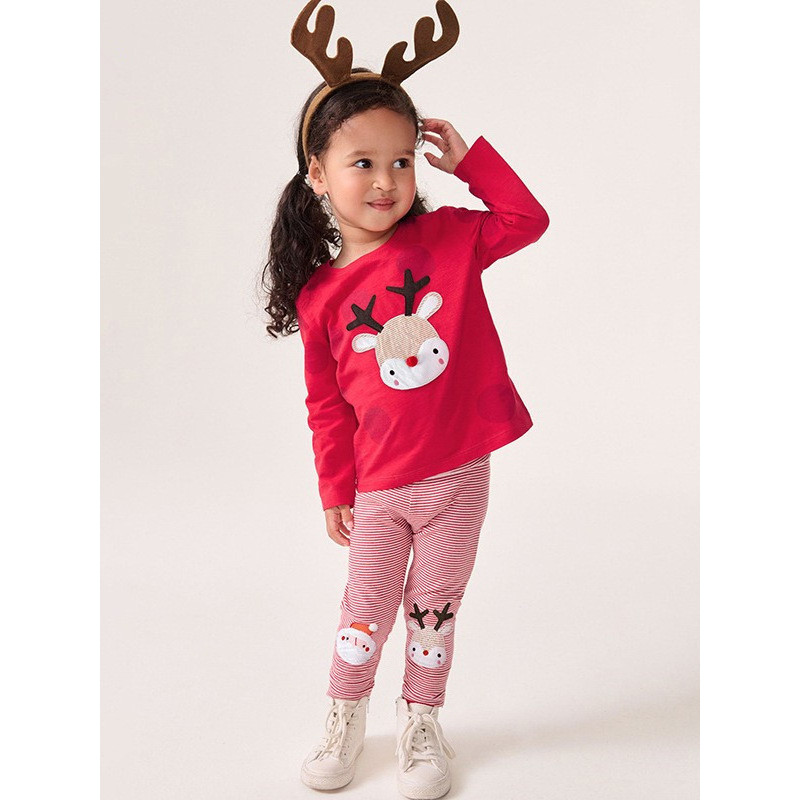 Comércio exterior primavera outono roupas vermelho natal meninas terno bonito cervos crianças roupas outono dos desenhos