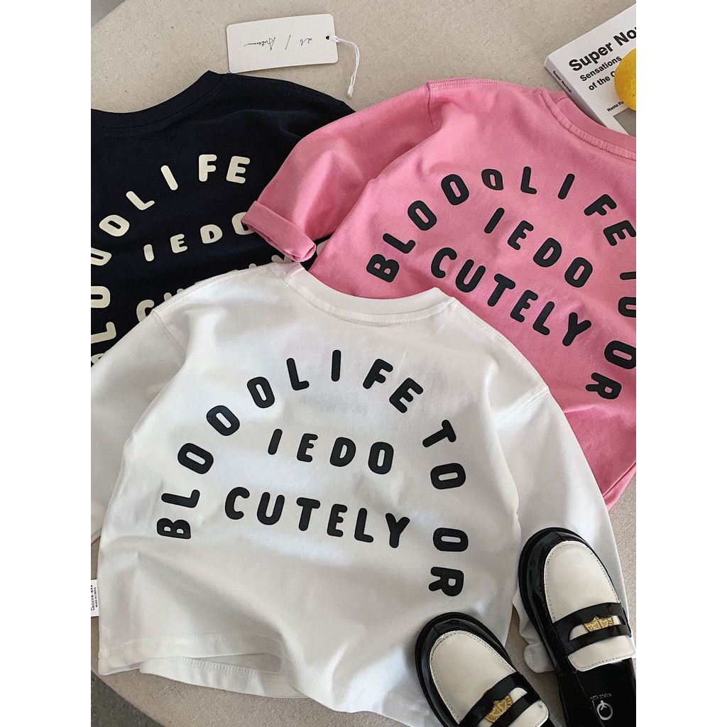 Camiseta infantil estilo ocidental com estampa de letras de manga comprida, meninos e meninas 2026 primavera outono 5 be