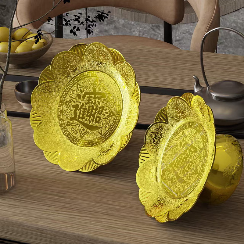 Areia Ouro Prato de Frutas Renda de Plástico Prato de Pé Alto Adoração Guanyin Deus da Riqueza Prato de Frutas Templo Ad
