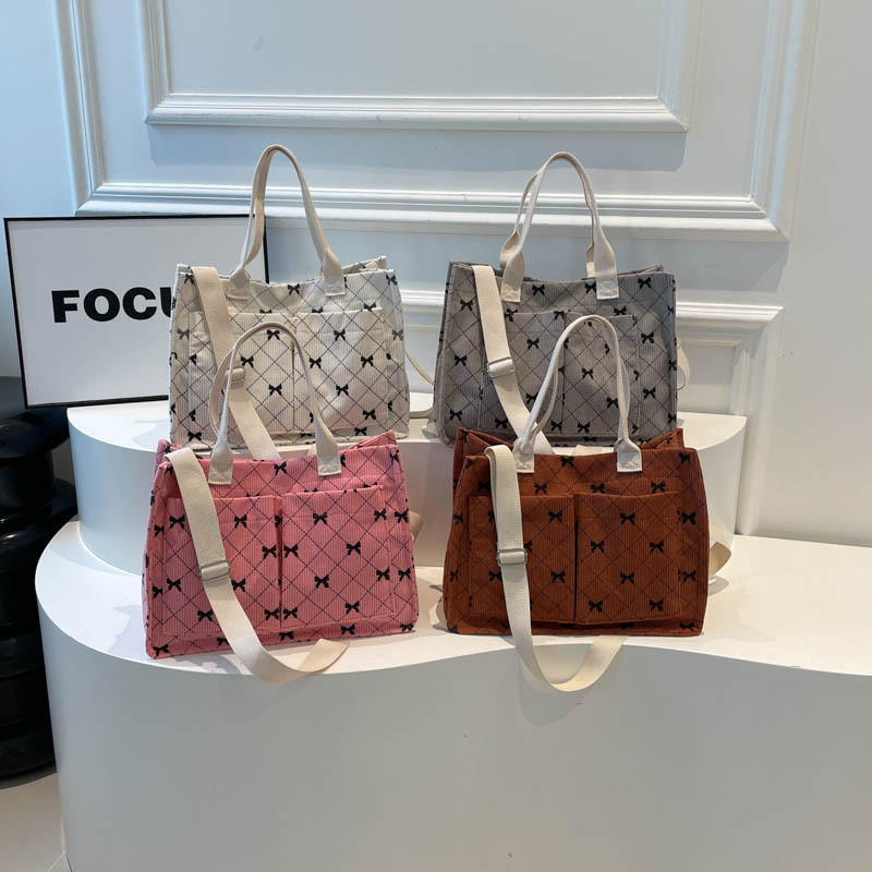 Novo grande capacidade veludo arco sacola Multi-bolso Design saco de compras moda Casual portátil