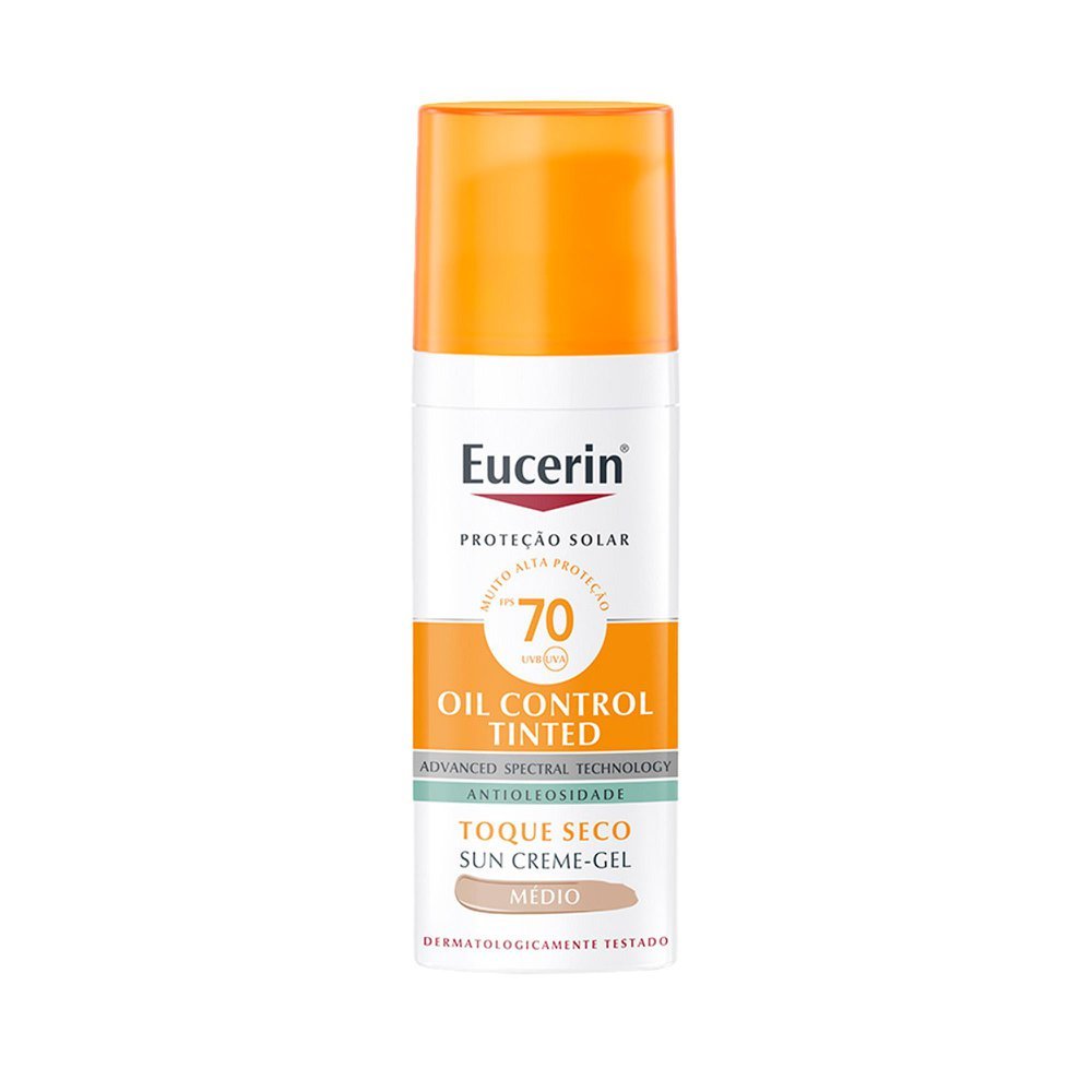 Protetor Solar Facial Eucerin Sun Oil Control Tinted Gel Creme Antioleosidade FPS 70 Cor Média 50g